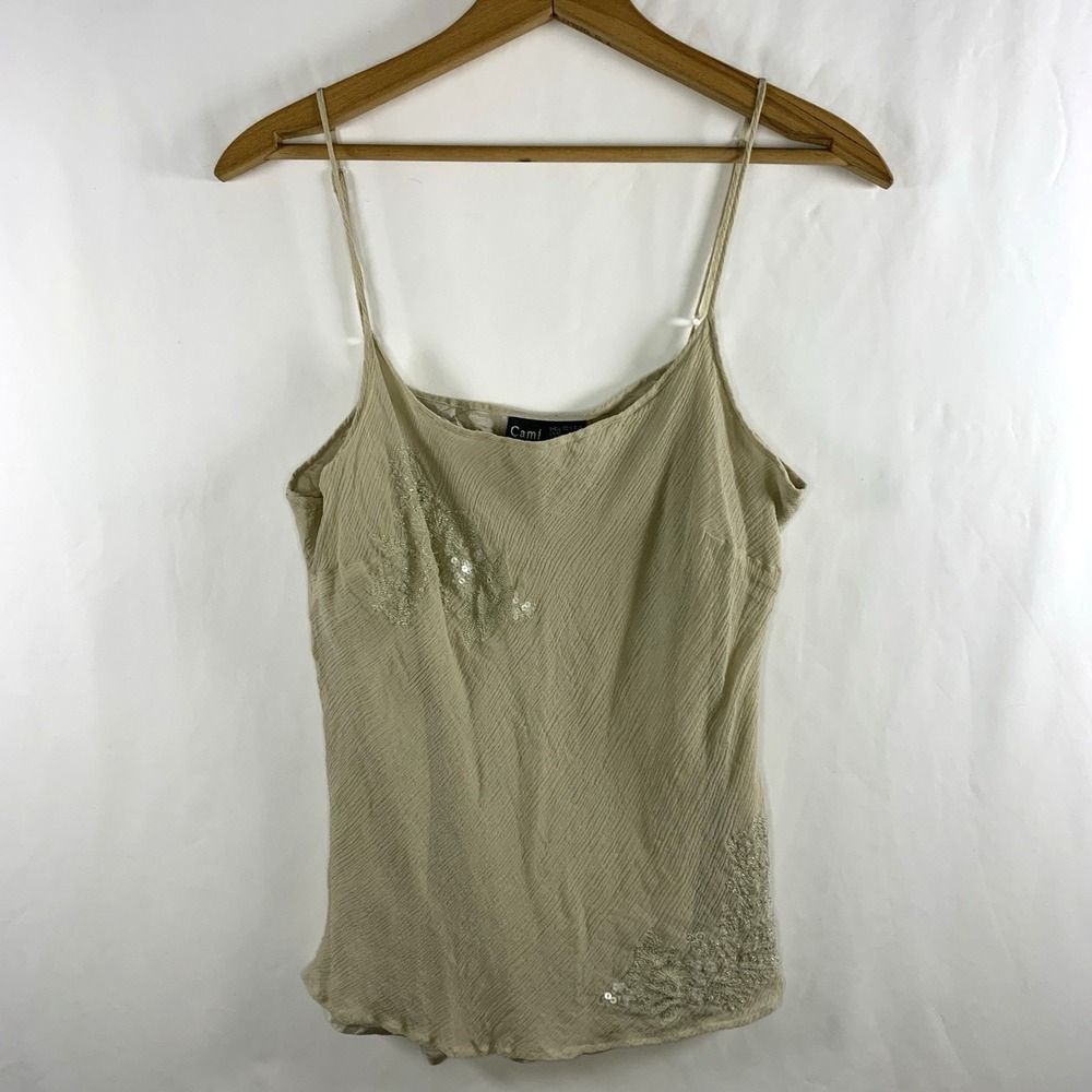 Womens Y2K Fairy Silk Chiffon Sequin Cami Top Size XS/S Beige Ethereal Romantic
